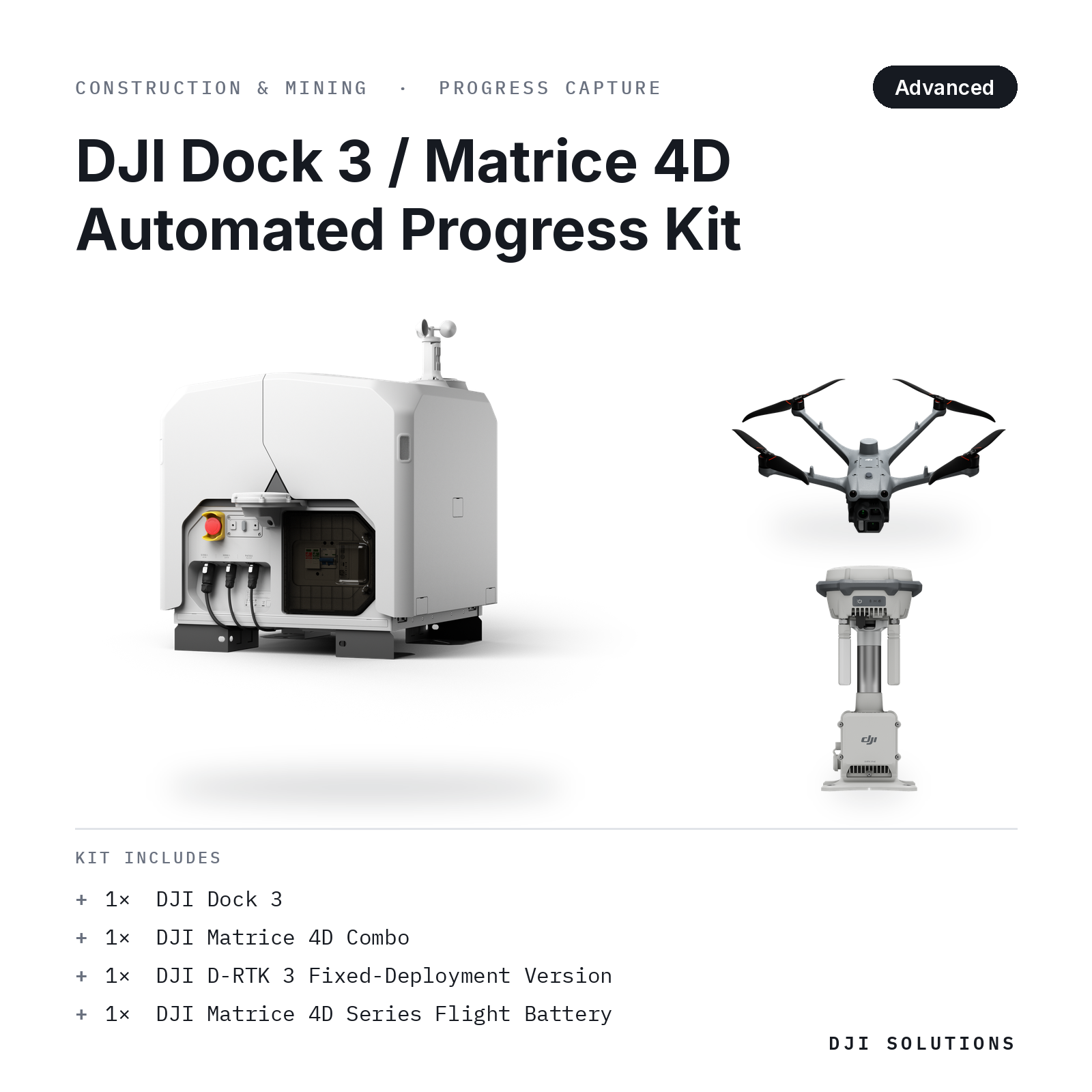 DJI Dock 3 / Matrice 4D Automated Progress Kit — kit contents graphic